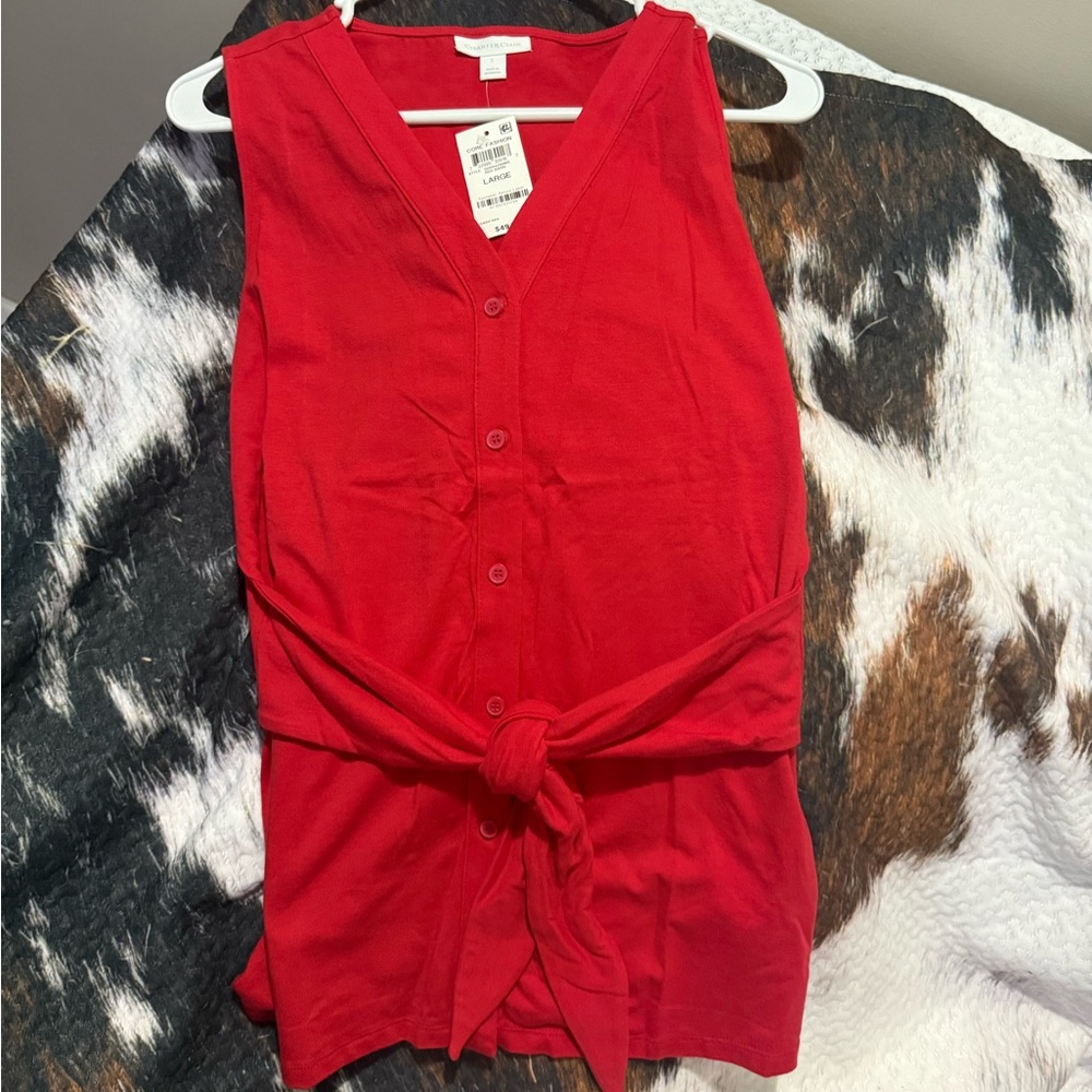 NWT- Charter Club Red Button-Down/Tie Tank Top size L